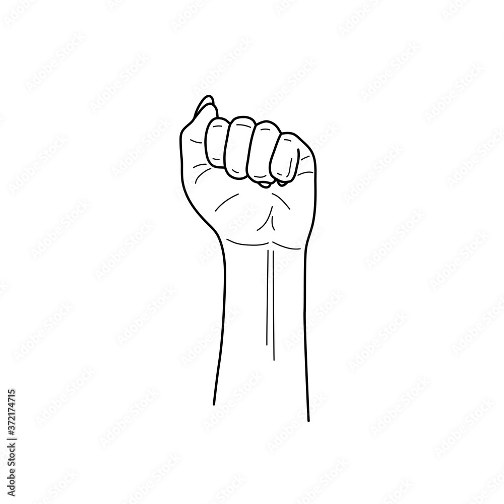 Symbol of feminist movement. Woman hand with her fist raised up. Girl Power. Happy Women's Day concept. Black and white. Symbol of feminist movement. Woman hand with her fist raised up. Girl Power. Happy Women's Day concept. Black and white.