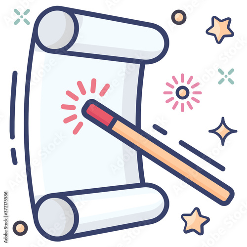 
An incantation or magic spell icon, folded paper with magic wand 
