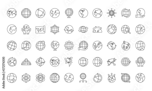bundle of fifty world planet set icons