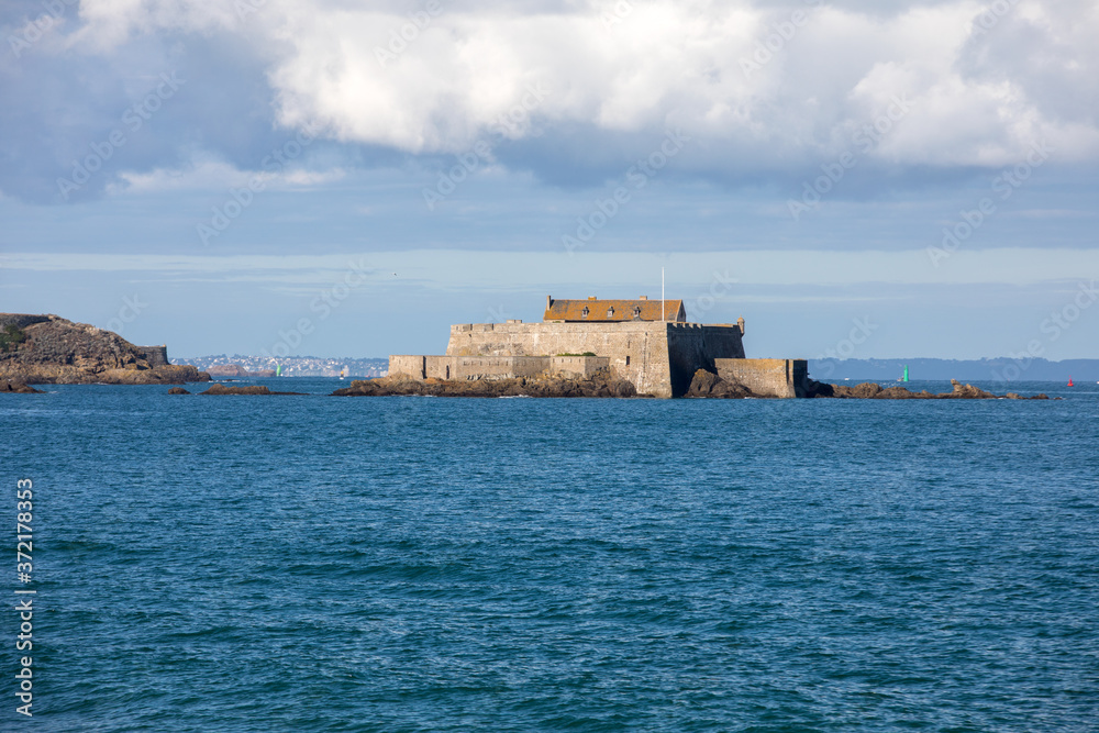 View of the Fort National in Saint Malo a tidal island in the English Channel at high tide. Brittany, France View of the Fort National in Saint Malo a tidal island in the English Channel at high tide. Brittany, France