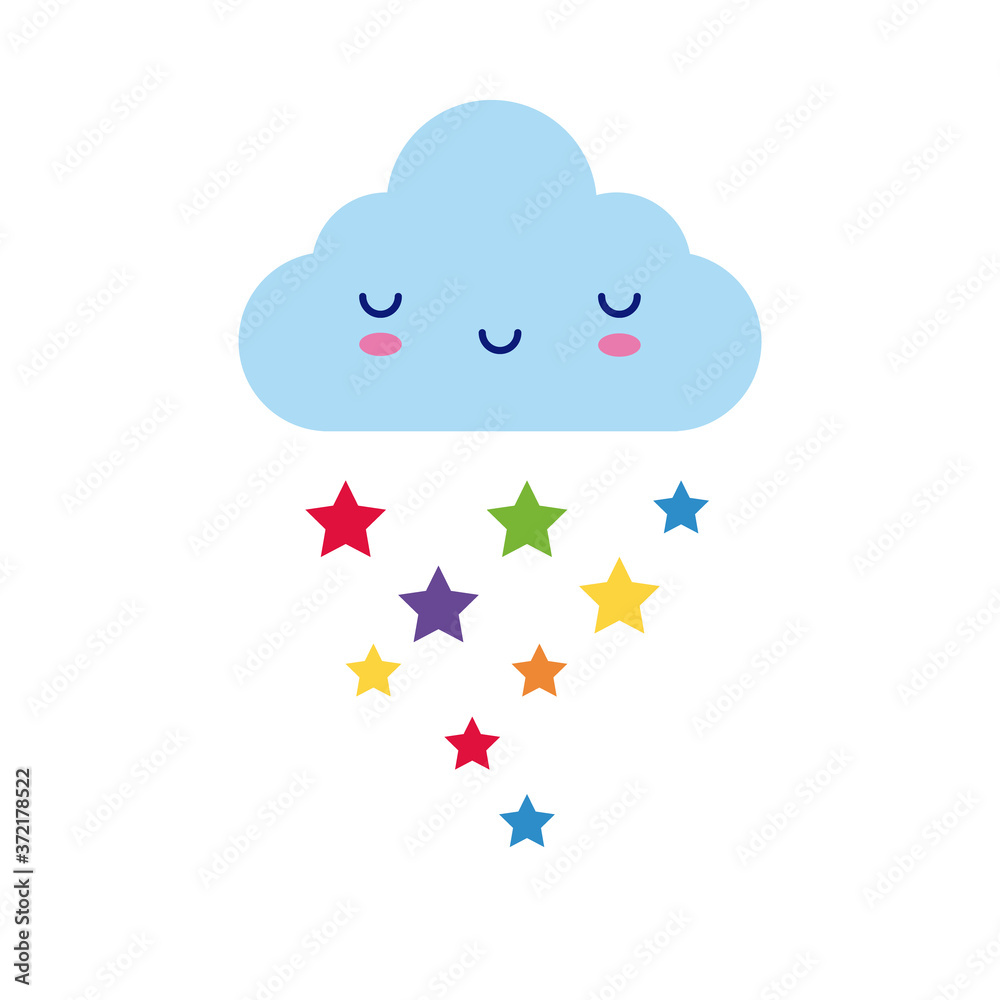 Obraz premium cloud sky with stars kawaii comic character flat style