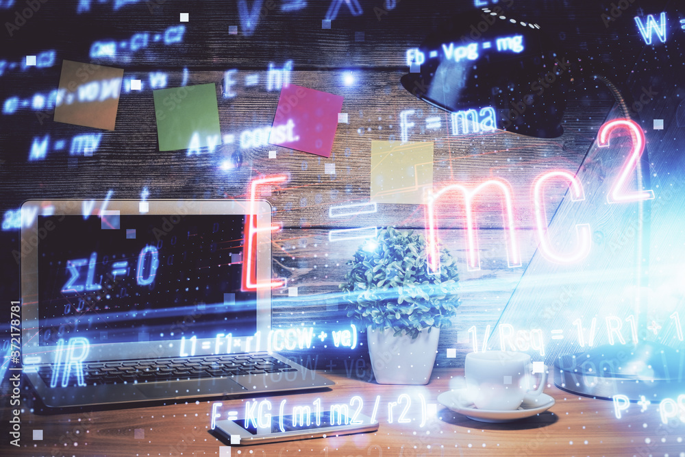custom made wallpaper toronto digitalDesktop computer background and formula hologram writing. Double exposure. Education concept.