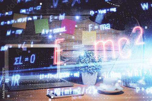 Wallpaper Mural Desktop computer background and formula hologram writing. Double exposure. Education concept. Torontodigital.ca