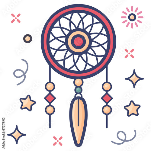 
A handmade willow hoop, dreamcatcher icon in flat design
