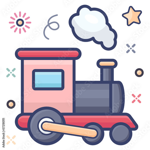 
Kids toys concept of toy train icon in flat design 
