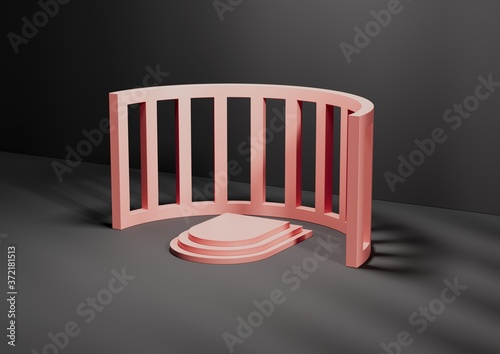 3D render or illustration, Podium or stairs on blank background for product display. Pink on black background. 