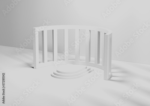 3D render or illustration, Podium or stairs on blank background for product display. White.