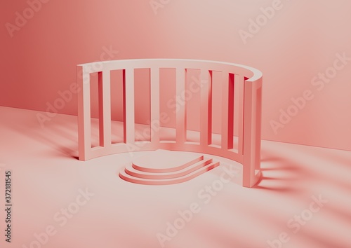 3D render or illustration, Podium or stairs on blank background for product display. Pink. 