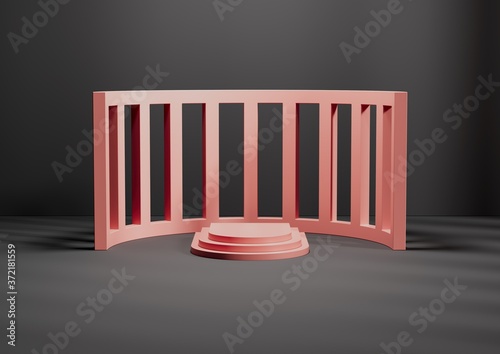 3D render or illustration, Podium or stairs on blank background for product display. Pink on black background. 