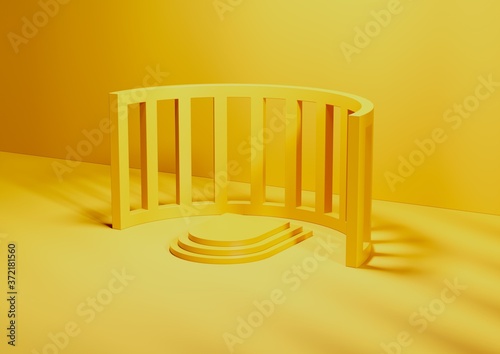 3D render or illustration, Podium or stairs on blank background for product display. Yellow. 