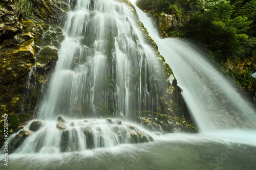 Cascada Urlatoarea Busteni  Urlatoarea waterfall  Howling in Bucegi mountains  Romania near to Sinaia. Nature wonder in the Carpathian Mountains park.