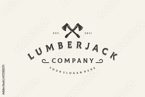 Valokuva lumberjack logo design vintage vector