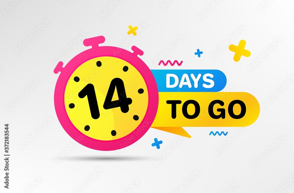 Fourteen days left icon. Countdown left days banner with timer. 14 days