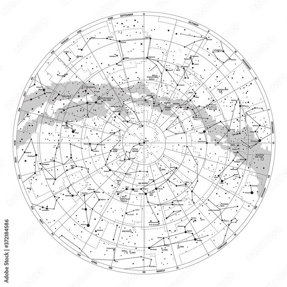 star map of the northern hemisphere of the earth Stock Illustration ...