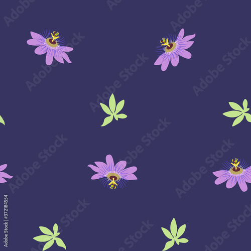 Seamless vector illustration with tropical flowers Passiflora and hibiscus