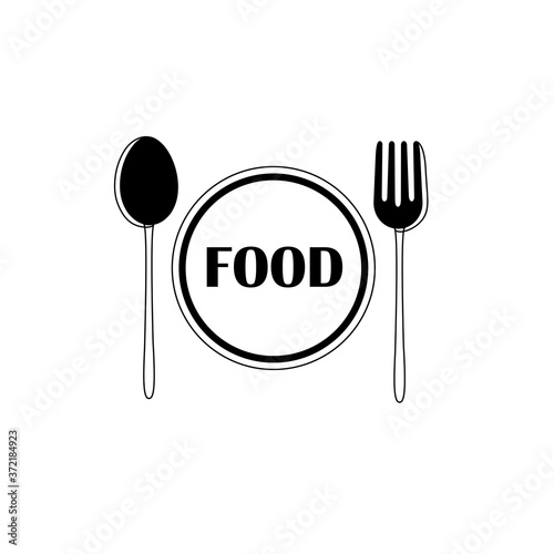 Food icon for restaurants and cafes. Black and white cutlery logo