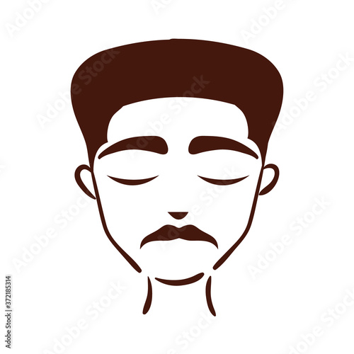 young afro man ethnicity with mustache silhouette style icon