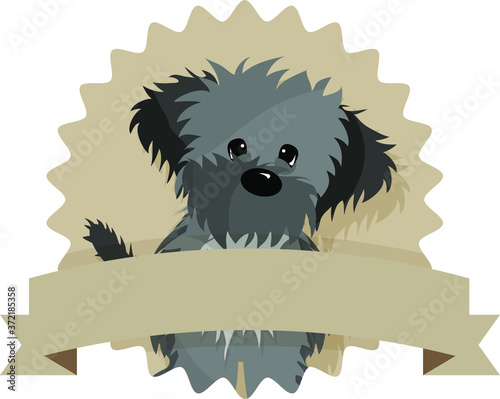 Vector illustration of badges with cute dogs. Copy space on the badges