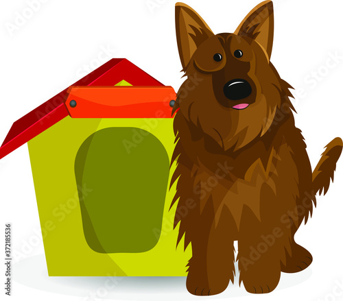 Illustration of cute dogs they are sitting in the shelter. Copy Space on the shelter