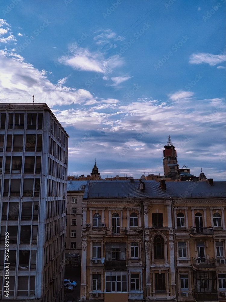 Downtown, beautiful sky, architecture, atmosphere 