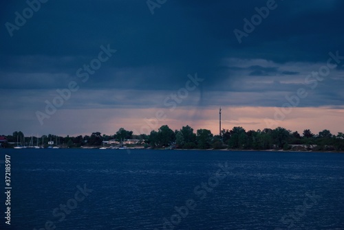 Sunsets, sunset sky and clouds, stormy weather, river photography 