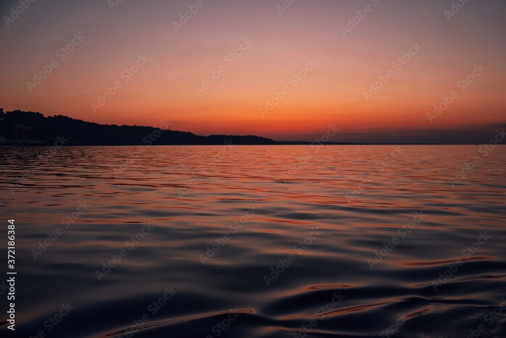 sunset over the sea, orange sunset and sky, beautiful sea landscape 