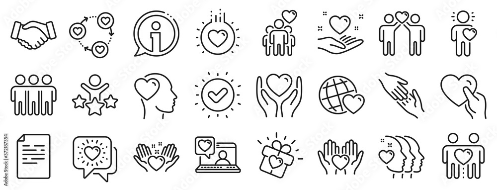 Interaction, Mutual understanding and assistance business. Friendship and love line icons. Trust handshake, social responsibility, mutual love icons. Trust friends, partnership. Vector Interaction, Mutual understanding and assistance business. Friendship and love line icons. Trust handshake, social responsibility, mutual love icons. Trust friends, partnership. Vector