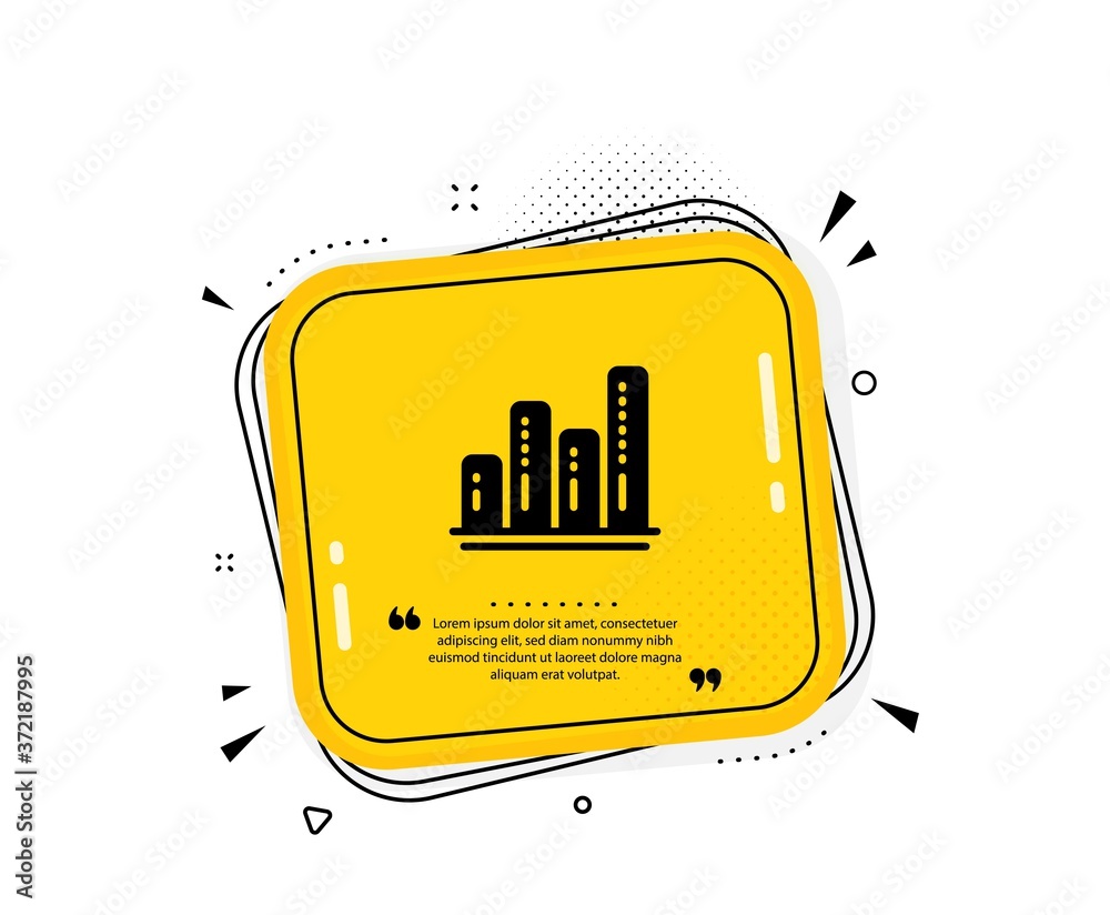 Graph icon. Quote speech bubble. Column chart sign. Growth diagram symbol. Quotation marks. Classic graph chart icon. Vector Graph icon. Quote speech bubble. Column chart sign. Growth diagram symbol. Quotation marks. Classic graph chart icon. Vector