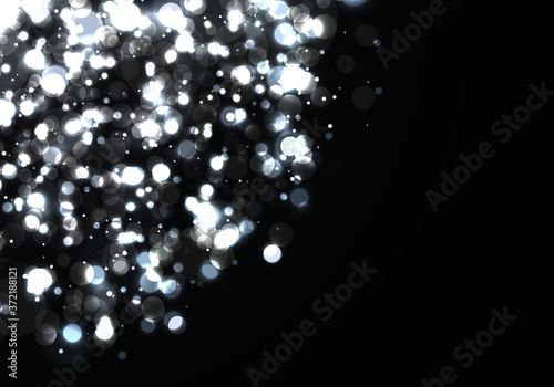 Festive silver luminous background with colorful lights bokeh. Christmas concept. Abstract glowing bokeh lights isolated on black background. Magic concept. Vector illustration, EPS 10.