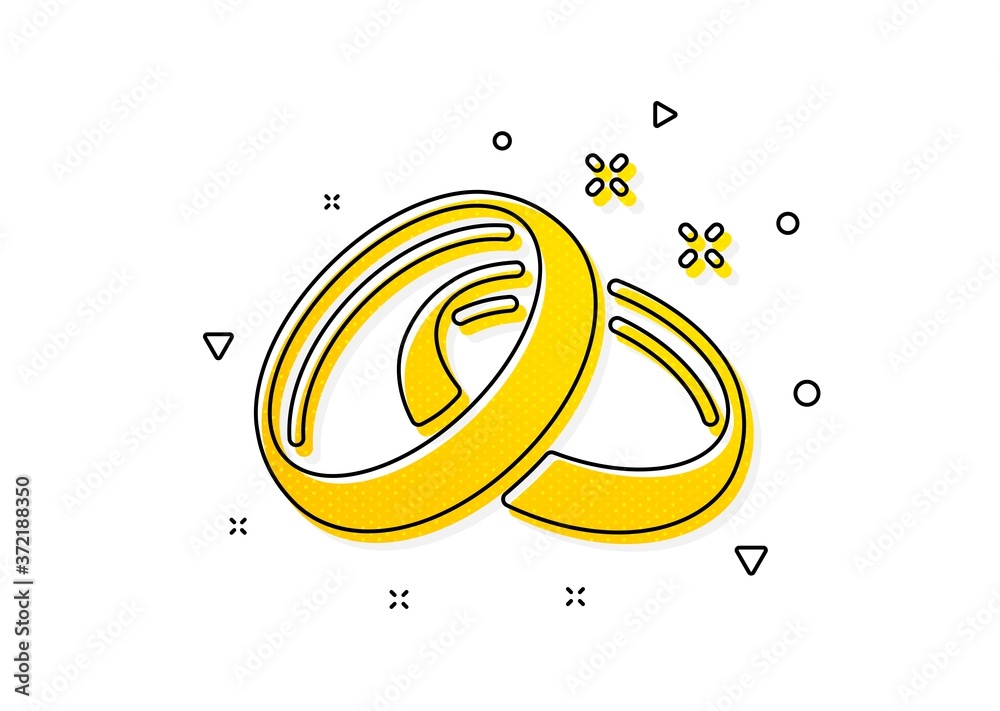 Romantic love sign. Wedding rings icon. Valentine day symbol. Yellow circles pattern. Classic wedding rings icon. Geometric elements. Vector