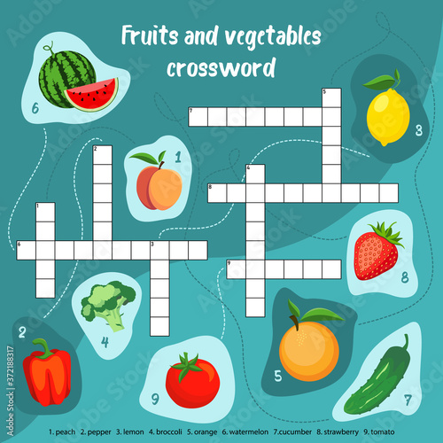 Fruits vegetables crossword puzzle for children