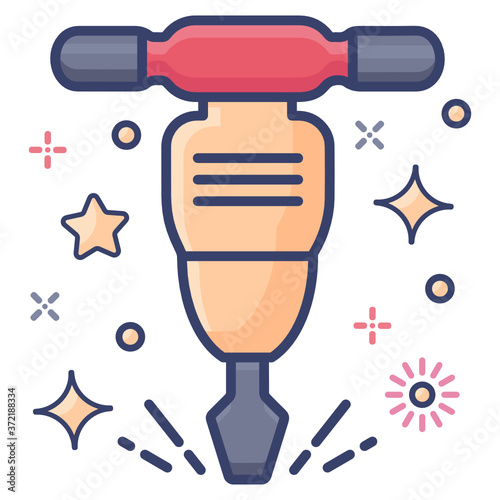 
Electric drilling constructional machine, jackhammer icon in flat design 
