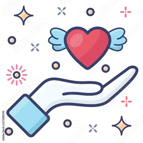 
Hand holding winged heart, kindness concept icon
