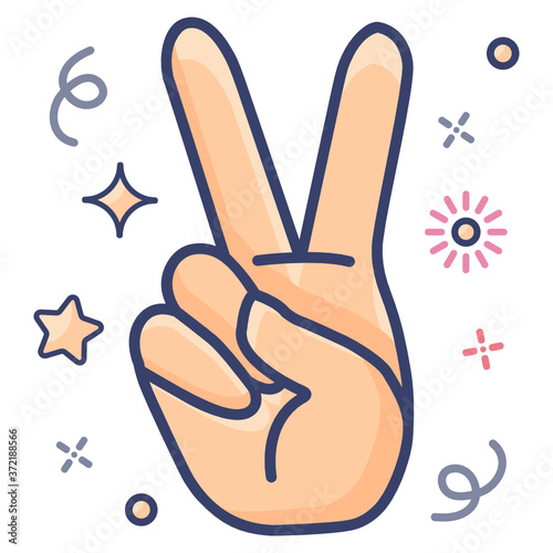 
Hand v gesture, victory symbol icon in flat design 

