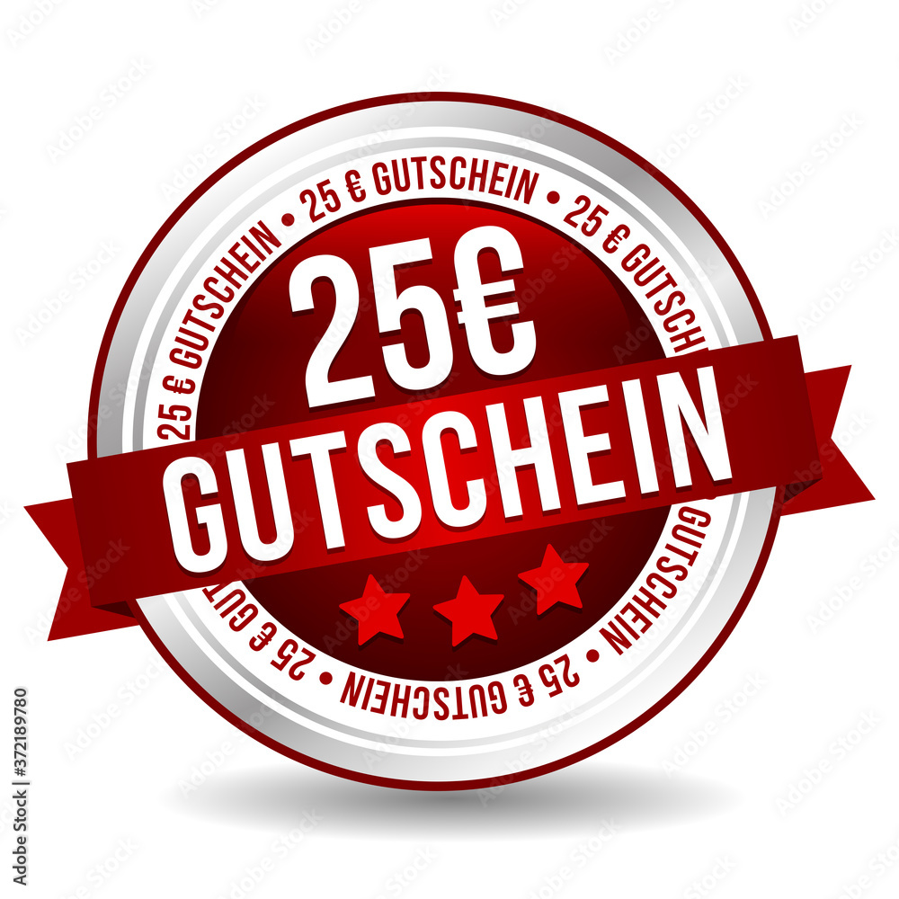 25 Euro Coupon Button - Online Badge Marketing Banner with Ribbon. German-Translation: 25 Euro Gutschein 25 Euro Coupon Button - Online Badge Marketing Banner with Ribbon. German-Translation: 25 Euro Gutschein
