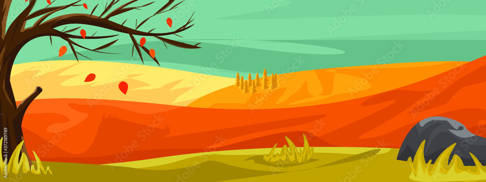 Vector illustration of a flat landscape in autumn