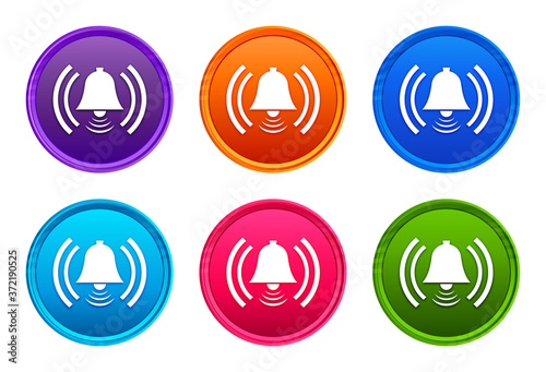 Alarm icon luxury bright round button set 6 color vector