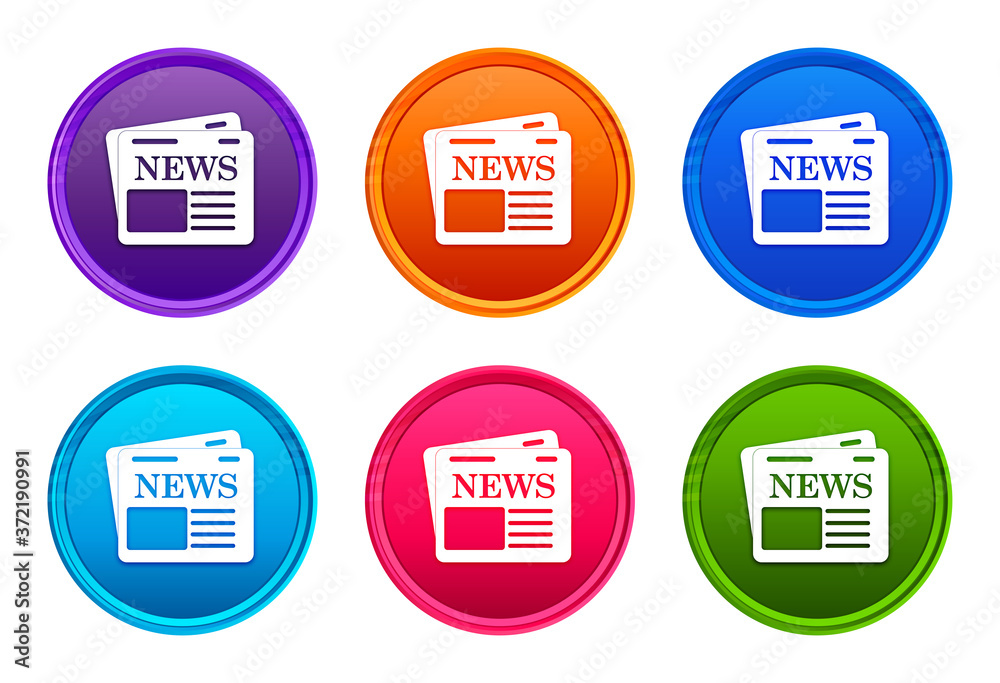 Newspaper icon luxury bright round button set 6 color vector Newspaper icon luxury bright round button set 6 color vector