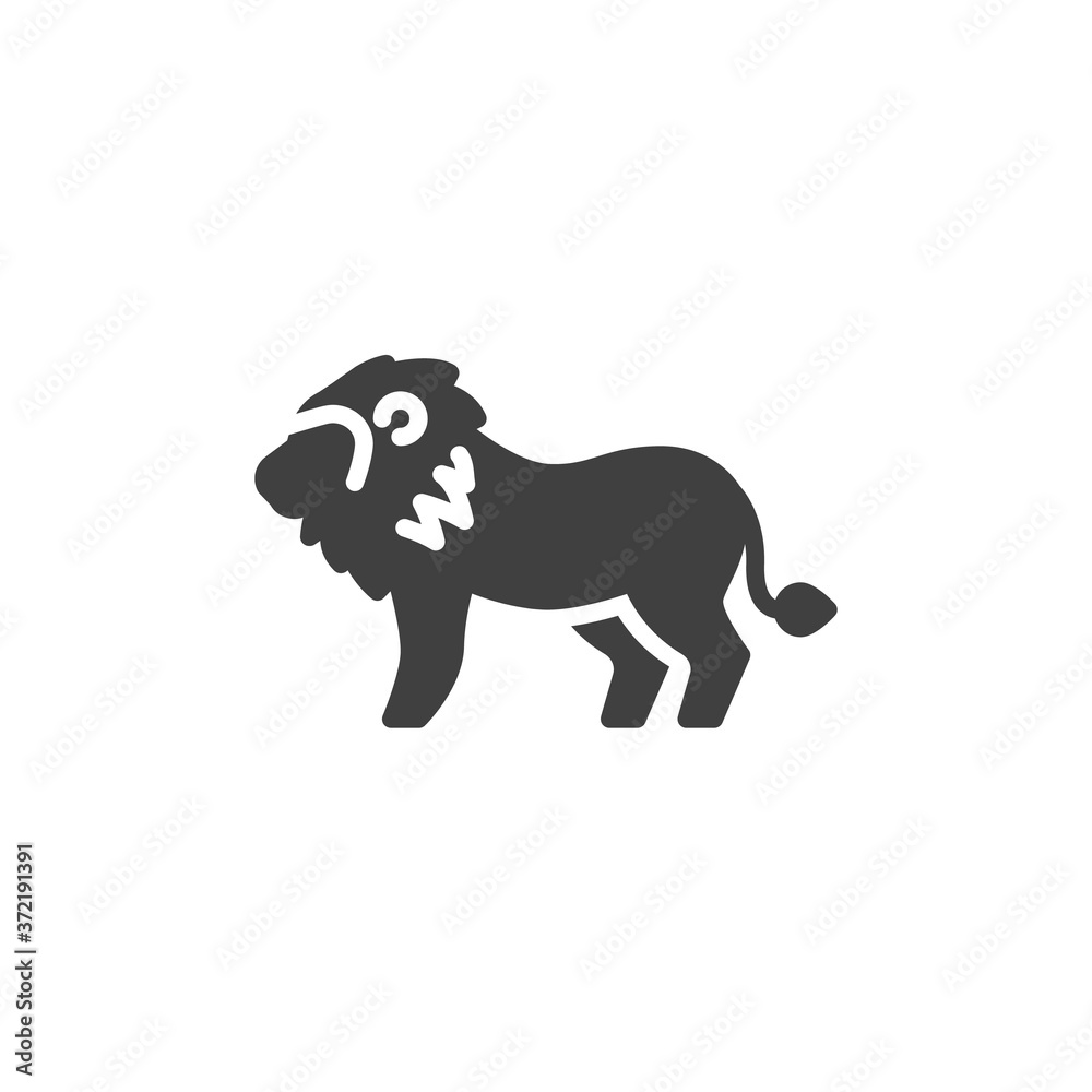 Obraz premium Lion, animal vector icon. filled flat sign for mobile concept and web design. Standing lion, side view glyph icon. Symbol, logo illustration. Vector graphics