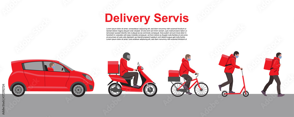 Fototapeta Delivery service set. Delivery home and office to the pandemic
