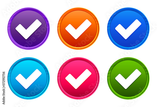 Validate icon luxury bright round button set 6 color vector
