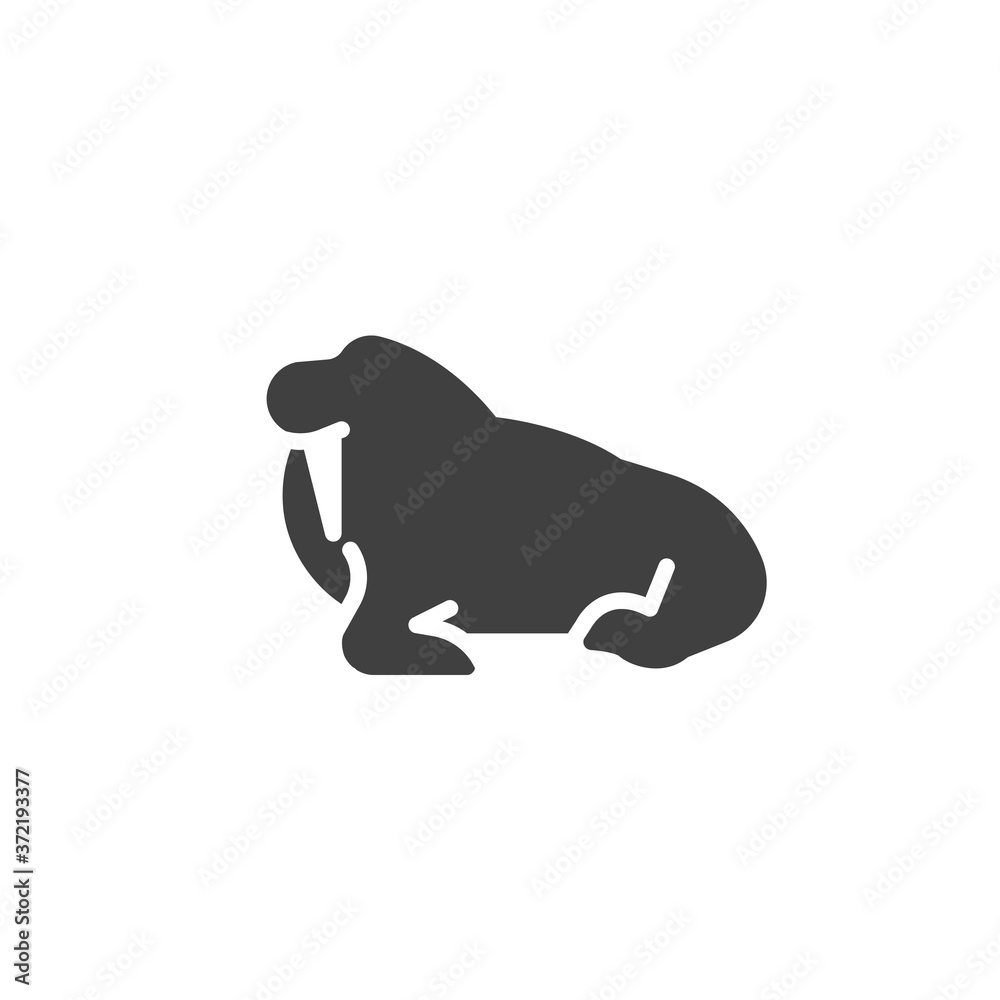 Fototapeta premium Mors z ikoną wektor kieł. wypełniony płaski znak dla koncepcji mobilnej i projektowania stron internetowych. Ikona glifu zwierząt pieczęć. Symbol, ilustracja logo. Grafika wektorowa
