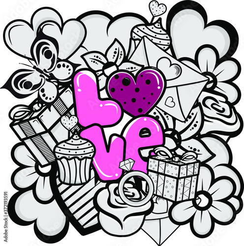 Hand drawn vector mega doodle with spring theme.