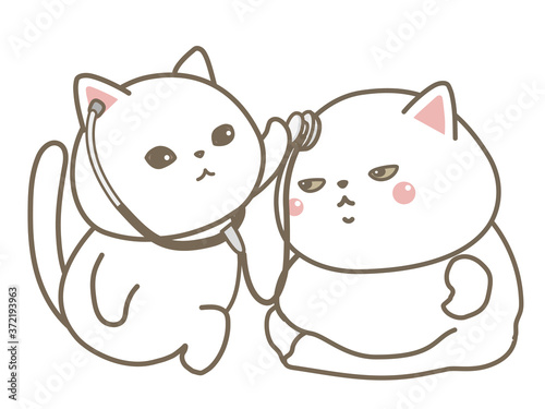 猫のお医者さんに診察を受ける太った猫