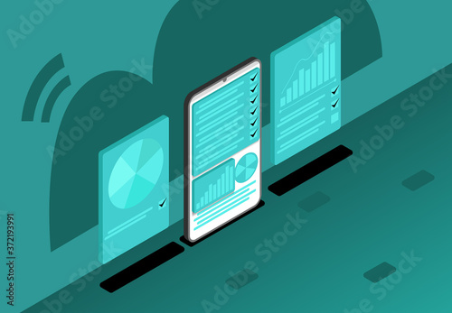 3D isometric diagram concept, ceklist business digital cloud database system office , interface finance display vector illustration background
 photo