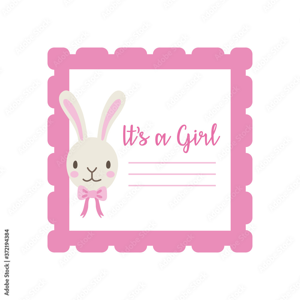 baby shower frame card with rabbit and lettering its a girl hand draw style baby shower frame card with rabbit and lettering its a girl hand draw style
