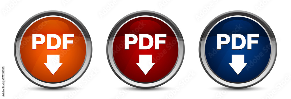 PDF download icon exclusive blue red and orange round button design set PDF download icon exclusive blue red and orange round button design set