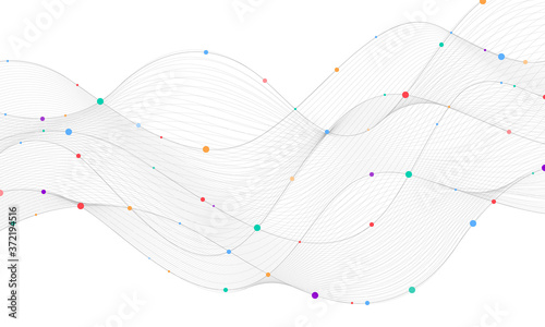 Abstract lines and dots background poster with dynamic triangle. technology Particle Mist network Cyber security Vector illustration.
