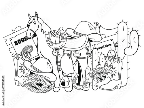 Coloring page for cowgirls and cowboys
