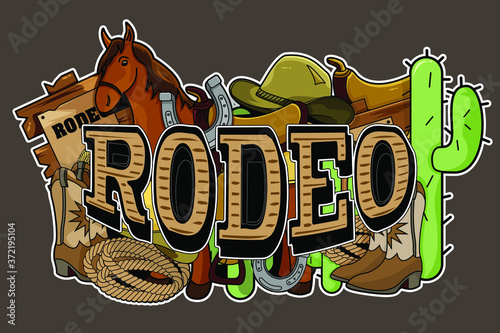 Hand drawn vector mega doodle with rodeo theme.